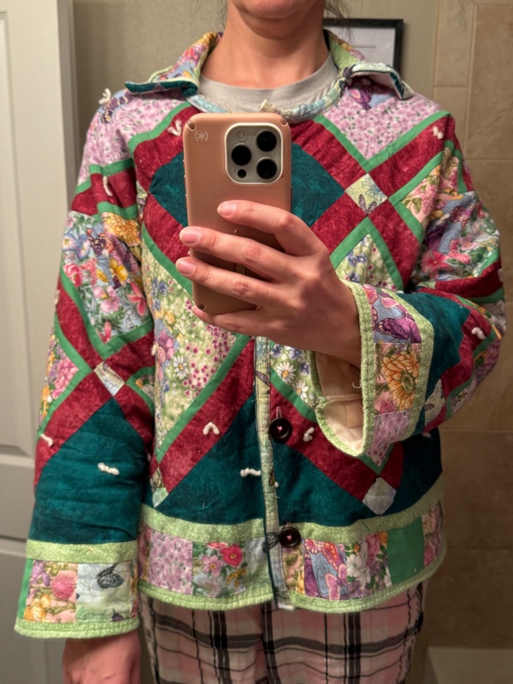 Quilted Floral Patchwork Bomber Jacket - Multicolor - Picture 5 of 5